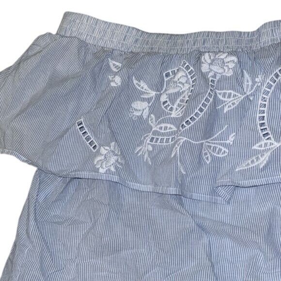 A.N.A A New Approach Blue & White Off-Shoulder Embroidered Striped Top XL - Picture 5 of 8